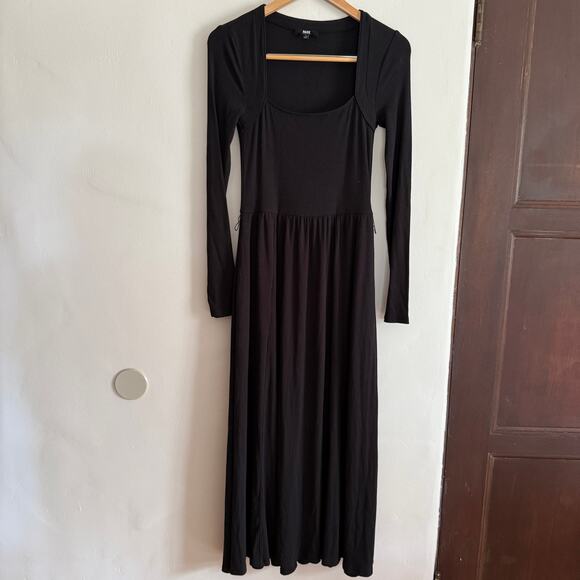 PAIGE | Black Nieve RIbbed Cotton Blend Square Neck Midi Dress | Size 4 *no belt - Picture 2 of 7